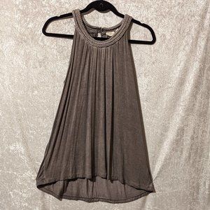 Lucy & Laurel Long Distressed Grey Tank with a Braided Neckline EUC